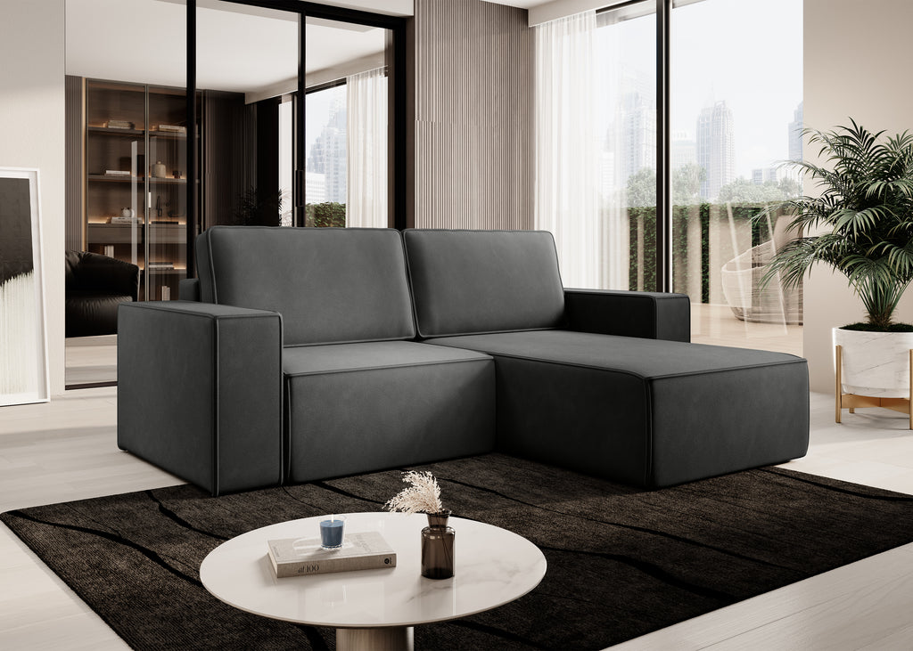 Lunari L-förmiges Ecksofa – mit Schlaffunktion und Bettkasten, Bezug aus magischem Samt