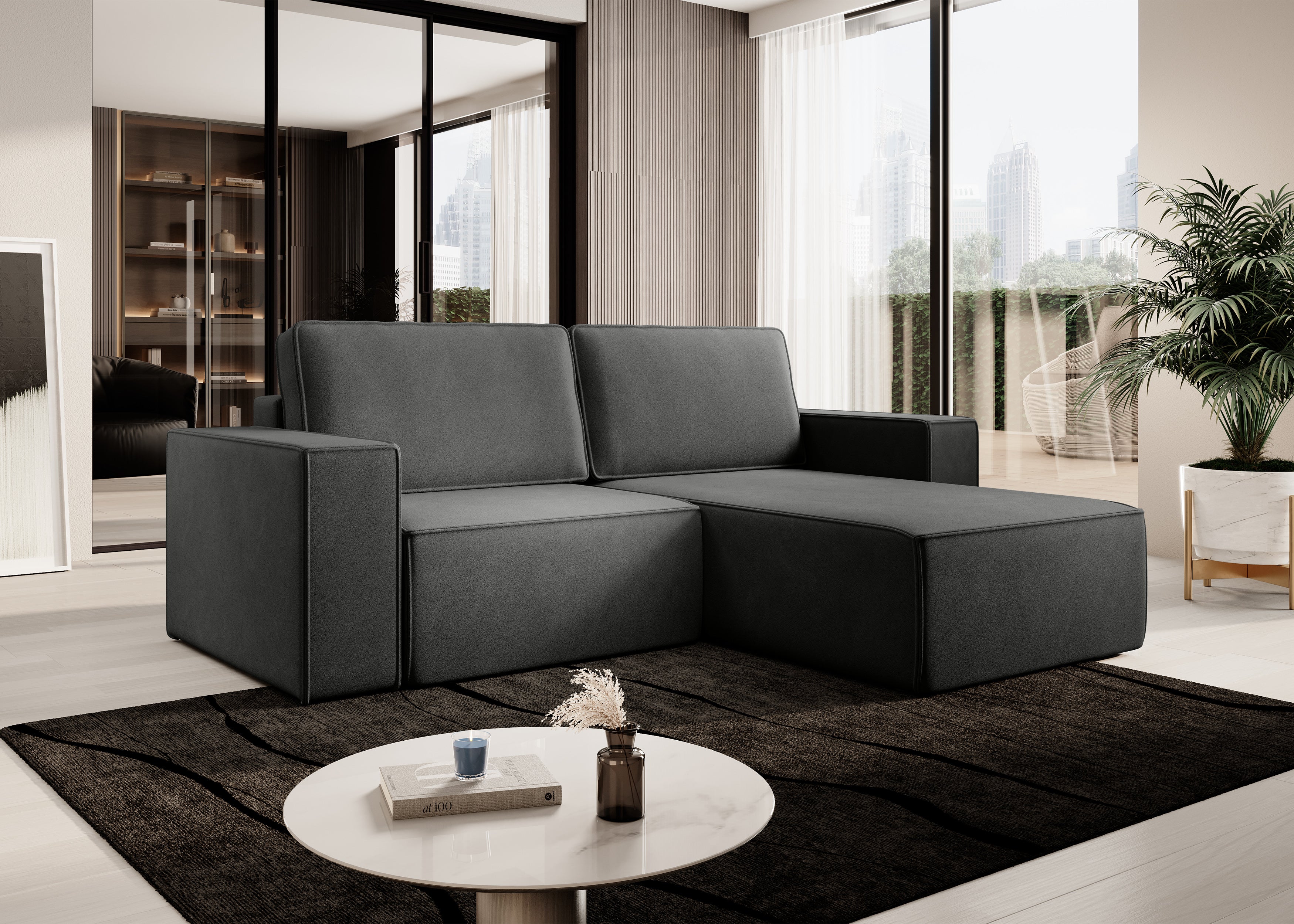 Lunari L-förmiges Ecksofa – mit Schlaffunktion und Bettkasten, Bezug aus magischem Samt