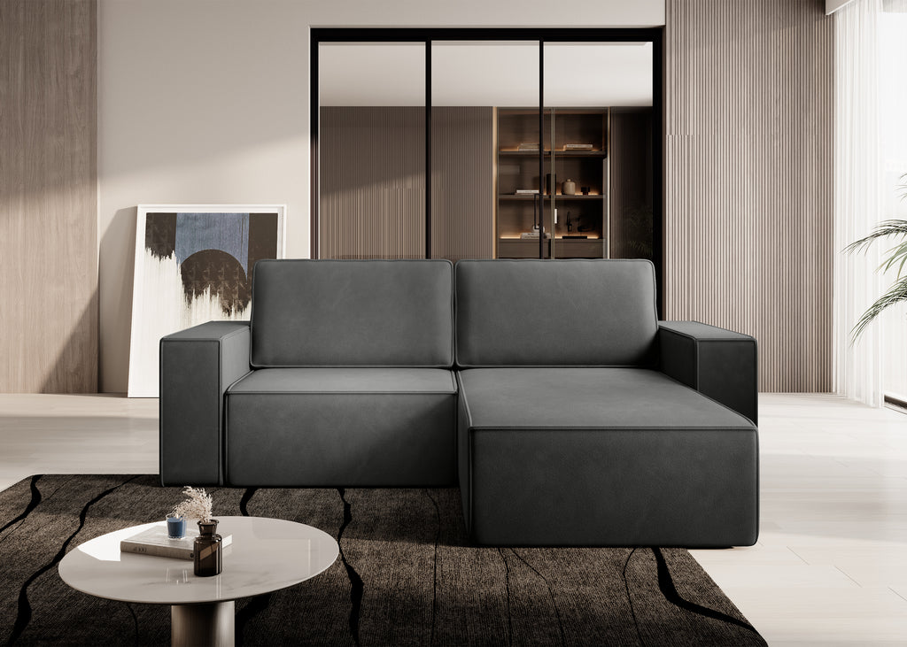 Lunari L-förmiges Ecksofa – mit Schlaffunktion und Bettkasten, Bezug aus magischem Samt