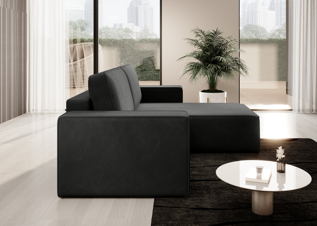 Lunari L-förmiges Ecksofa – mit Schlaffunktion und Bettkasten, Bezug aus magischem Samt