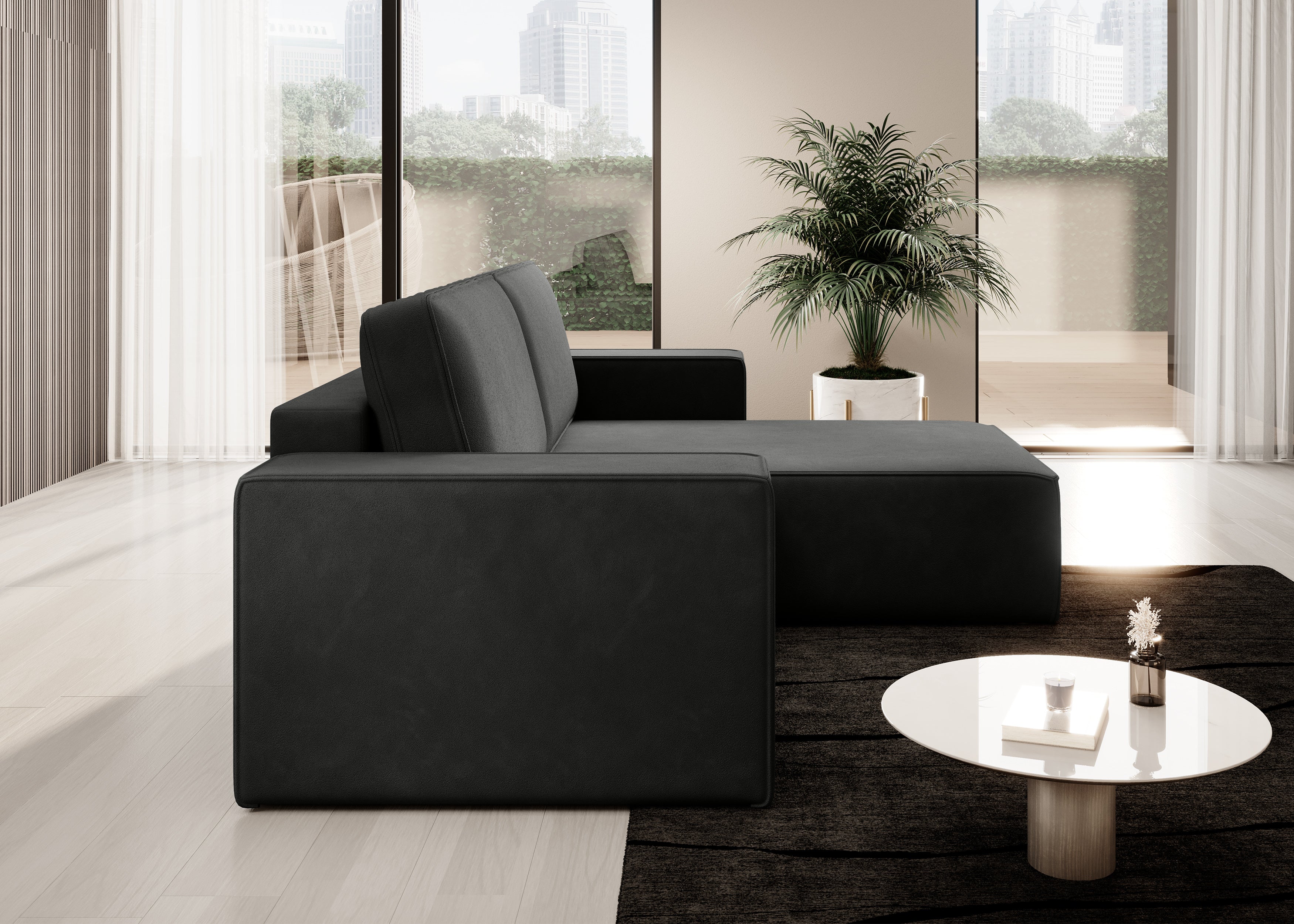 Lunari L-förmiges Ecksofa – mit Schlaffunktion und Bettkasten, Bezug aus magischem Samt