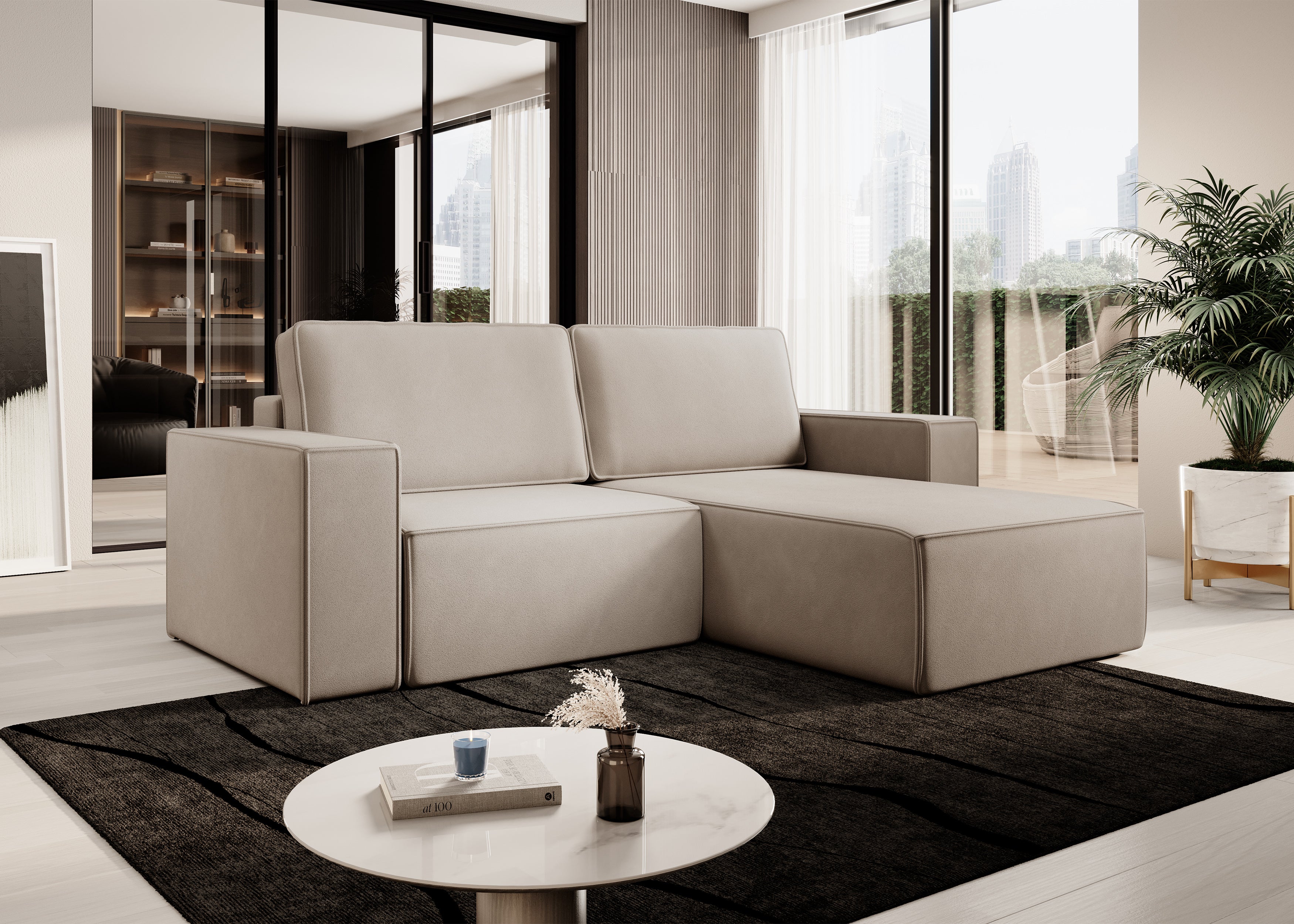 Lunari L-förmiges Ecksofa – mit Schlaffunktion und Bettkasten, Bezug aus magischem Samt