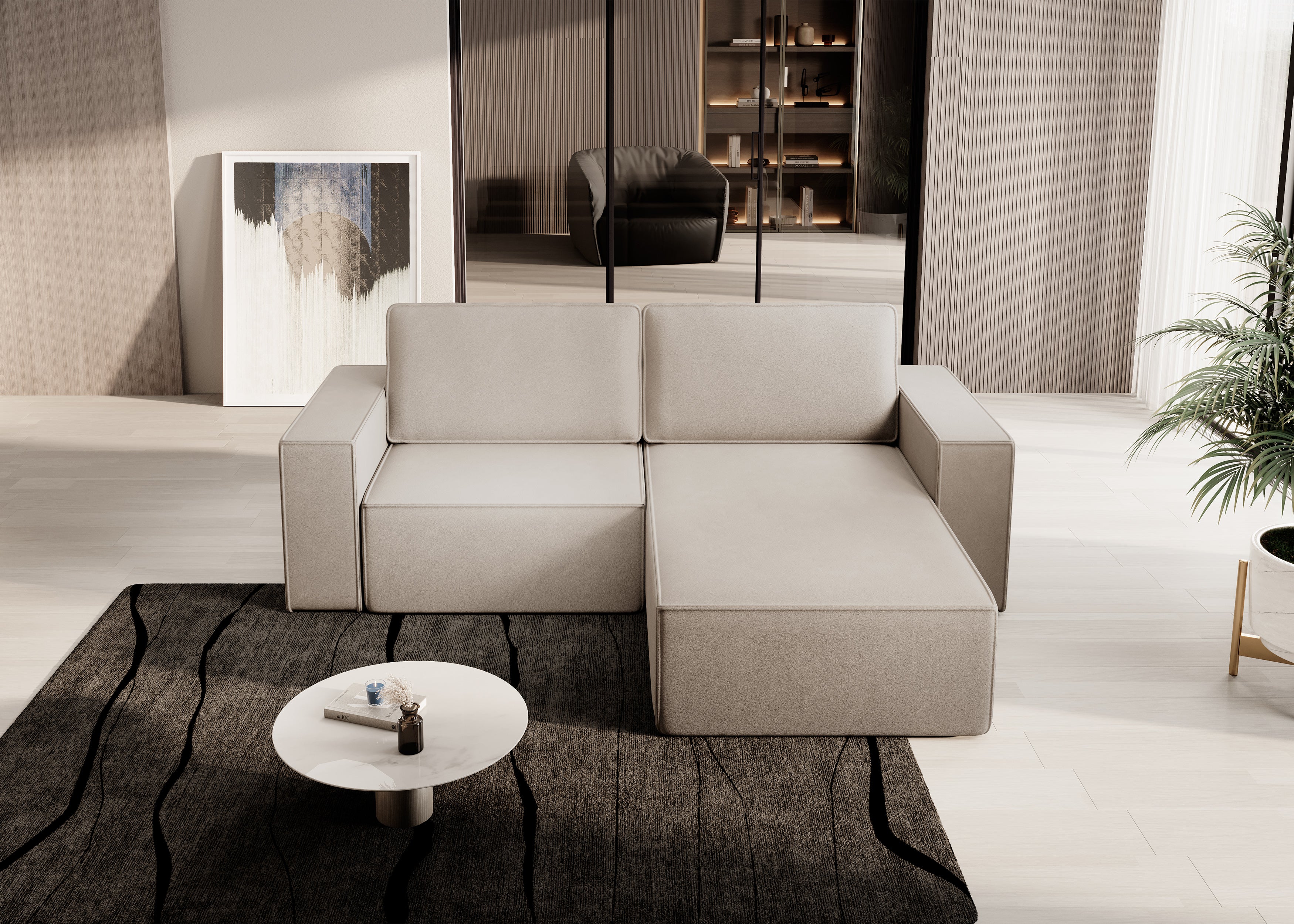 Lunari L-förmiges Ecksofa – mit Schlaffunktion und Bettkasten, Bezug aus magischem Samt