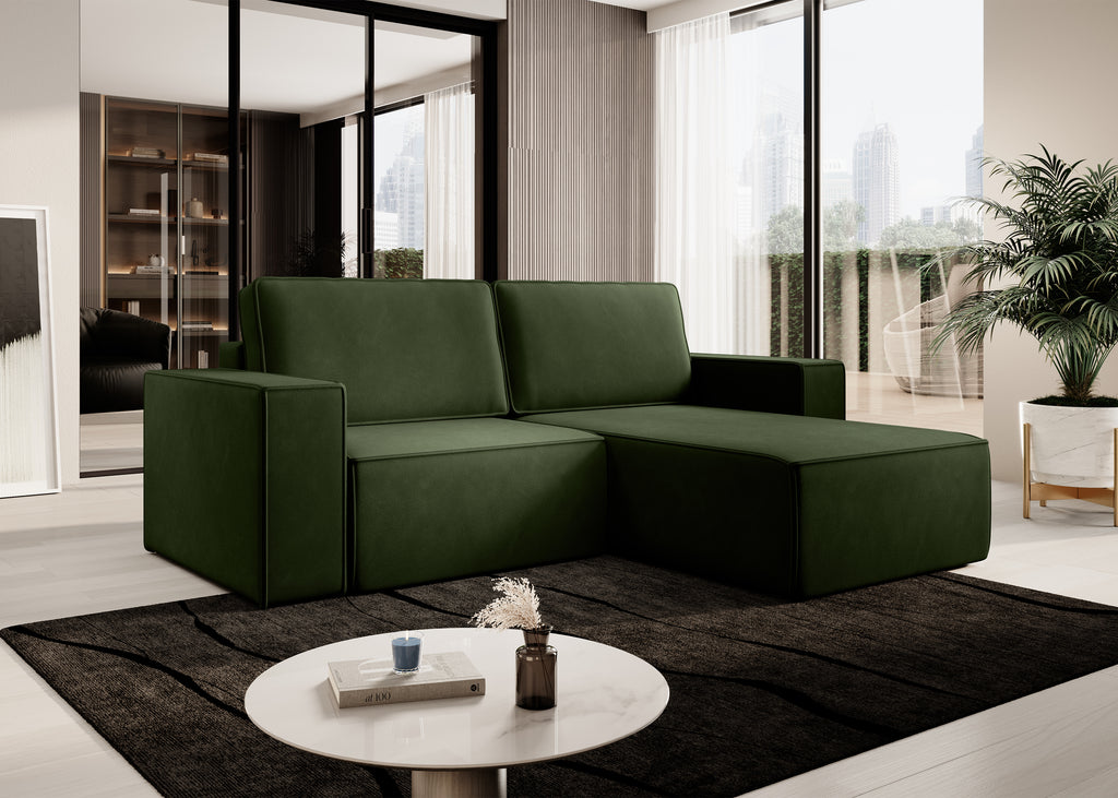 Lunari L-förmiges Ecksofa – mit Schlaffunktion und Bettkasten, Bezug aus magischem Samt