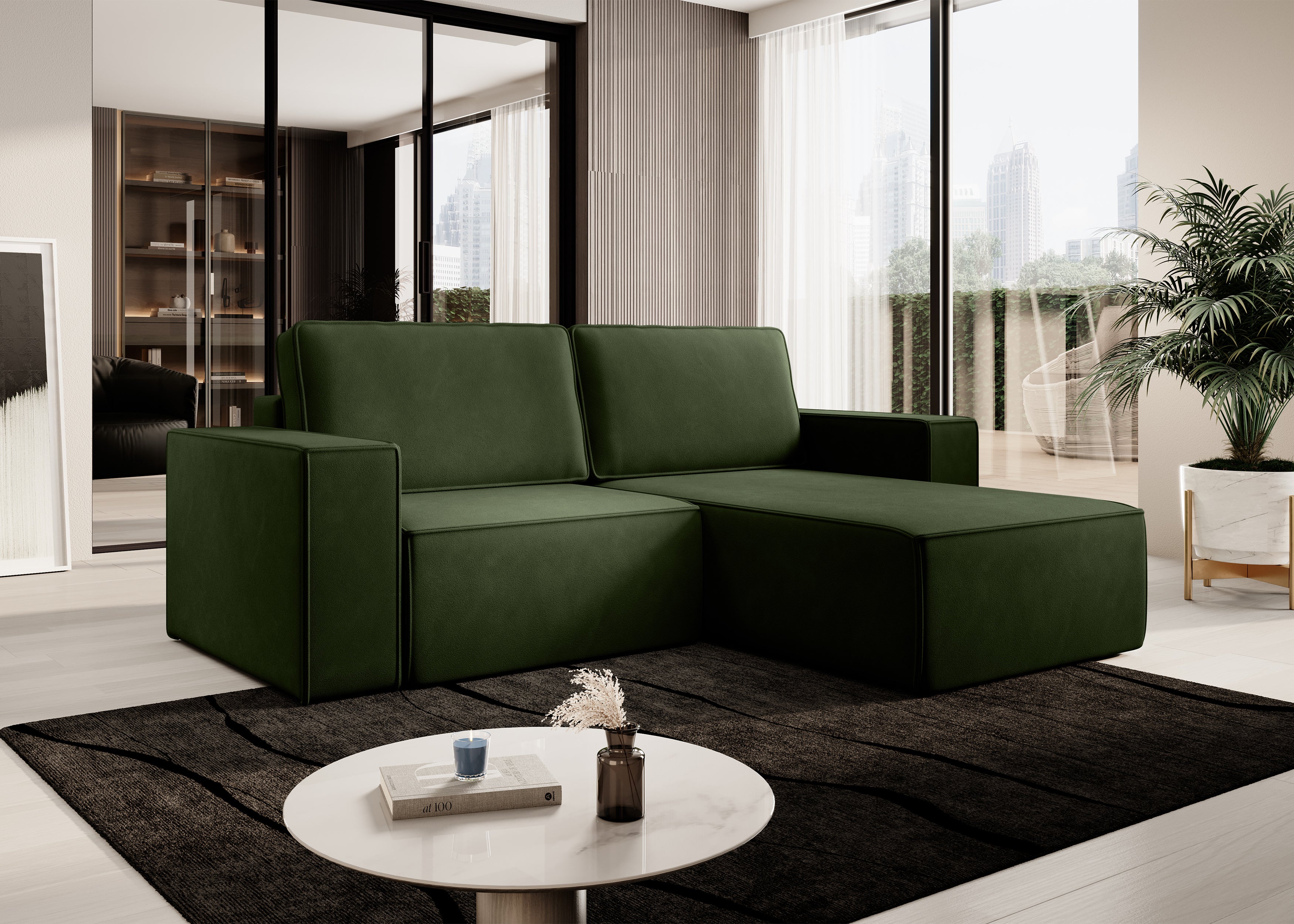 Lunari L-förmiges Ecksofa – mit Schlaffunktion und Bettkasten, Bezug aus magischem Samt