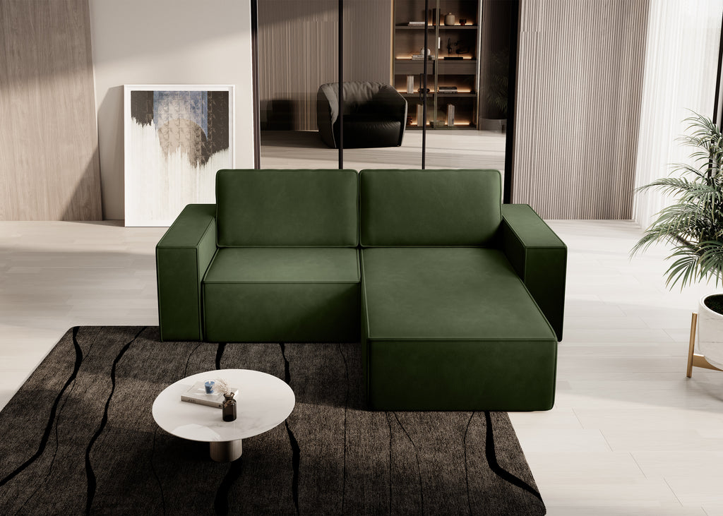 Lunari L-förmiges Ecksofa – mit Schlaffunktion und Bettkasten, Bezug aus magischem Samt