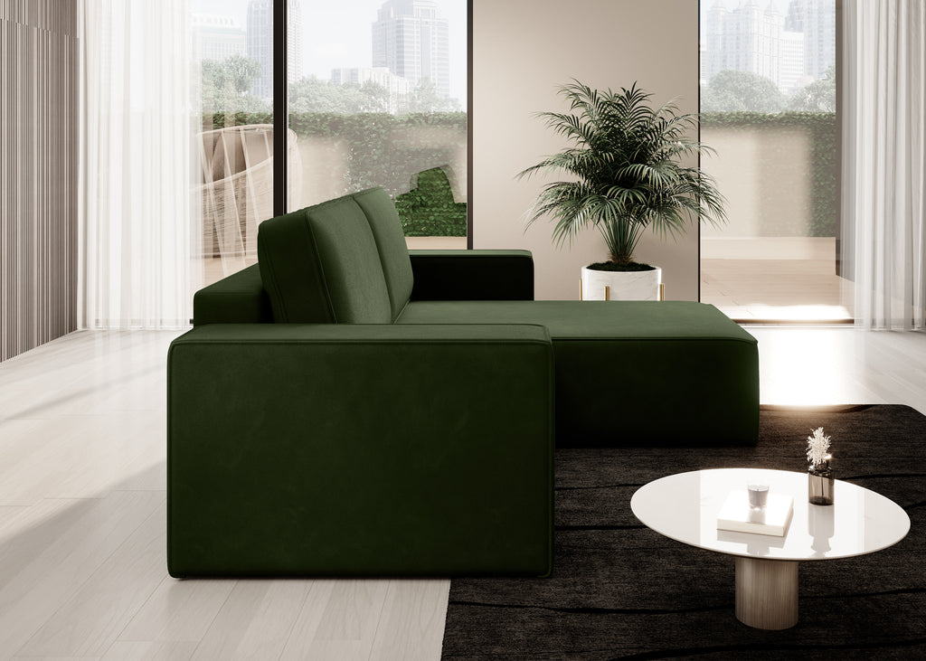 Lunari L-förmiges Ecksofa – mit Schlaffunktion und Bettkasten, Bezug aus magischem Samt