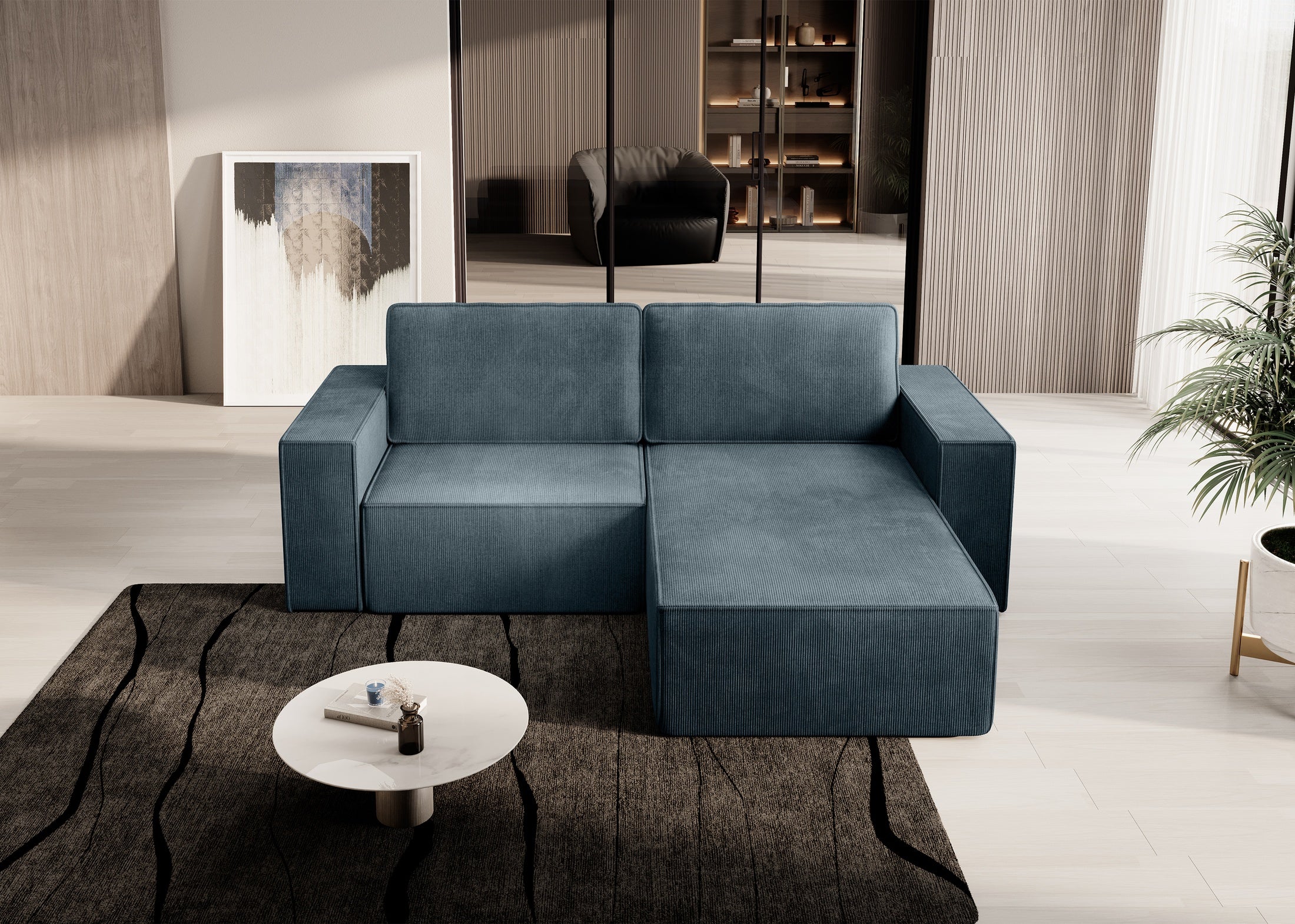 Narożnik Lunari L kształtny - z funkcją spania i pojemnikiem na pościel tkanina scala sztruks