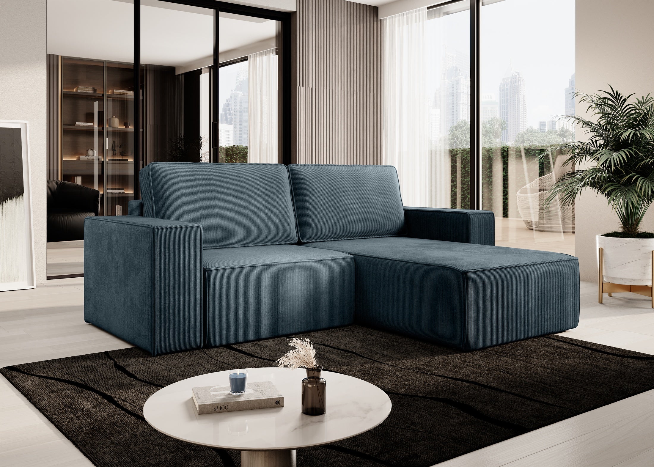 Narożnik Lunari L kształtny - z funkcją spania i pojemnikiem na pościel tkanina scala sztruks