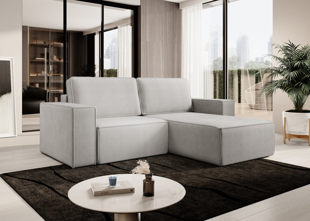 Lunari L-förmiges Ecksofa – mit Schlaffunktion und Bettkasten, Bezug aus Scala-Cord