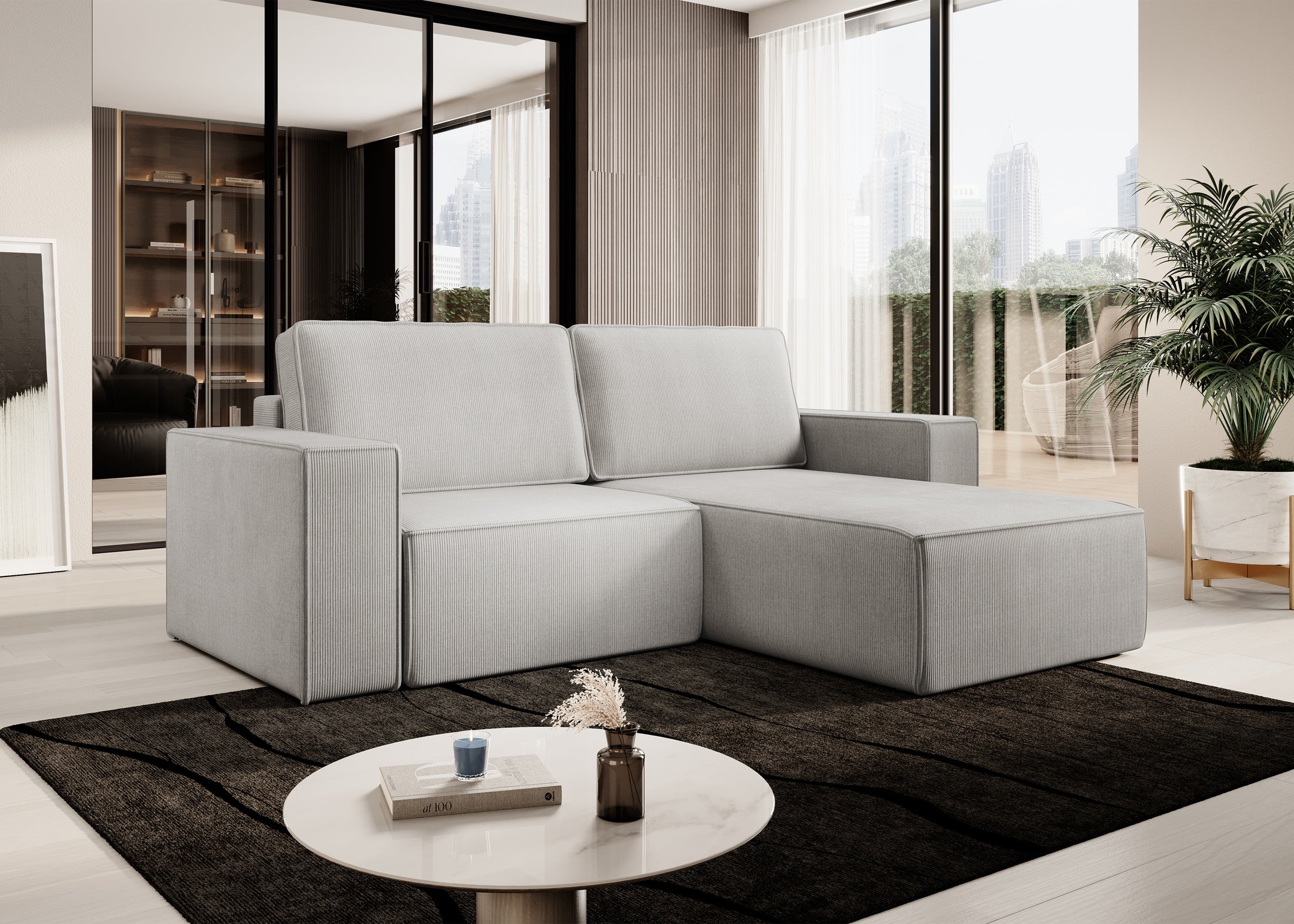 Narożnik Lunari L kształtny - z funkcją spania i pojemnikiem na pościel tkanina scala sztruks