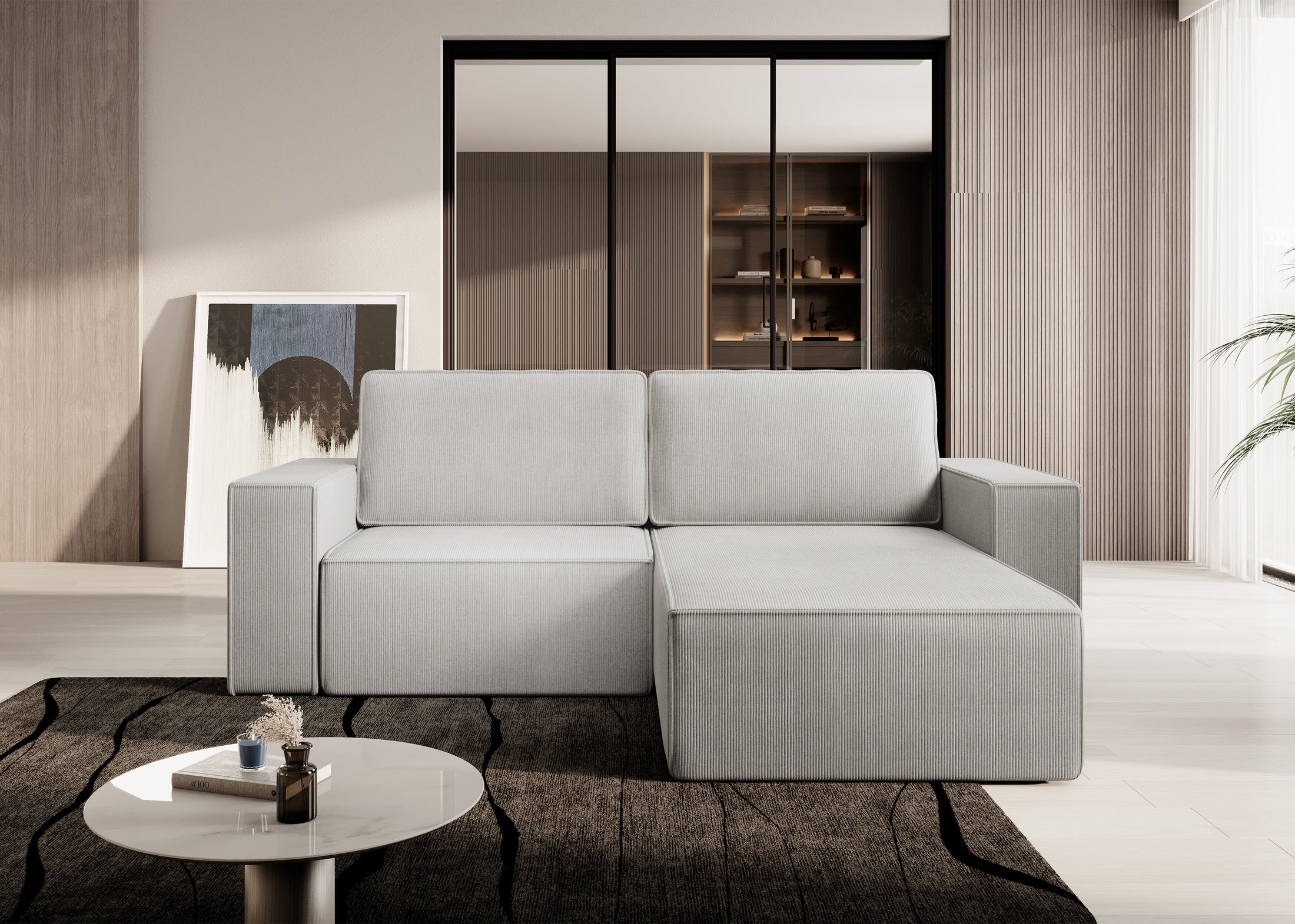 Narożnik Lunari L kształtny - z funkcją spania i pojemnikiem na pościel tkanina scala sztruks