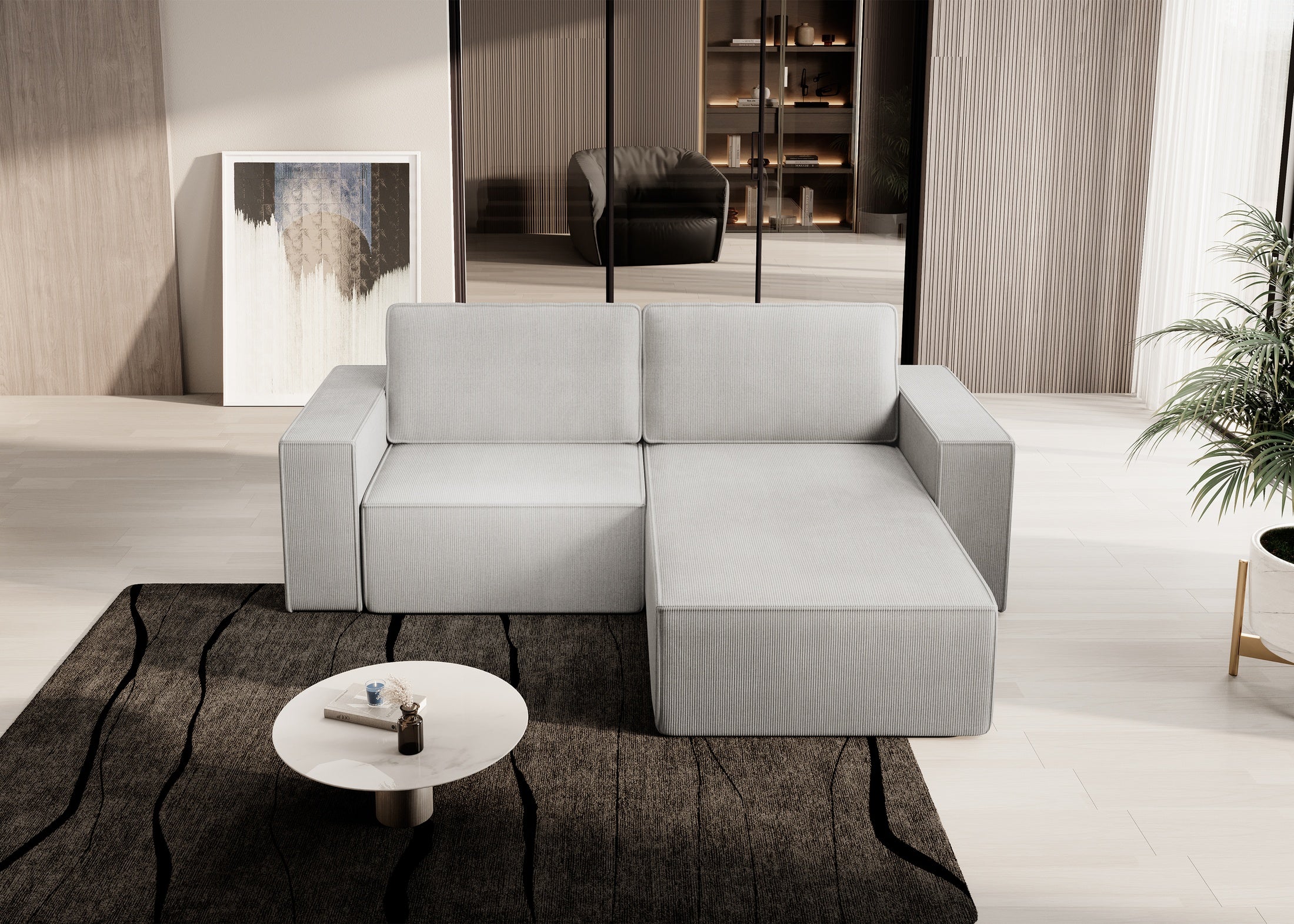 Narożnik Lunari L kształtny - z funkcją spania i pojemnikiem na pościel tkanina scala sztruks