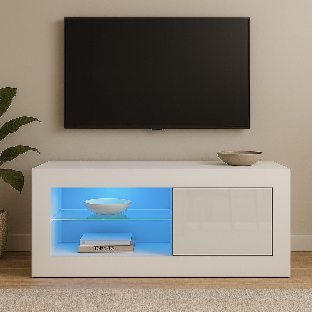 Polara – ein moderner TV-Ständer, 100 cm, erhältlich in 2 Farben. Hochglanzweiß.