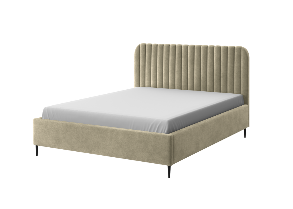 Polsterbett Makira, hellbeige, Riviera-Samtbezug, schwarze Beine