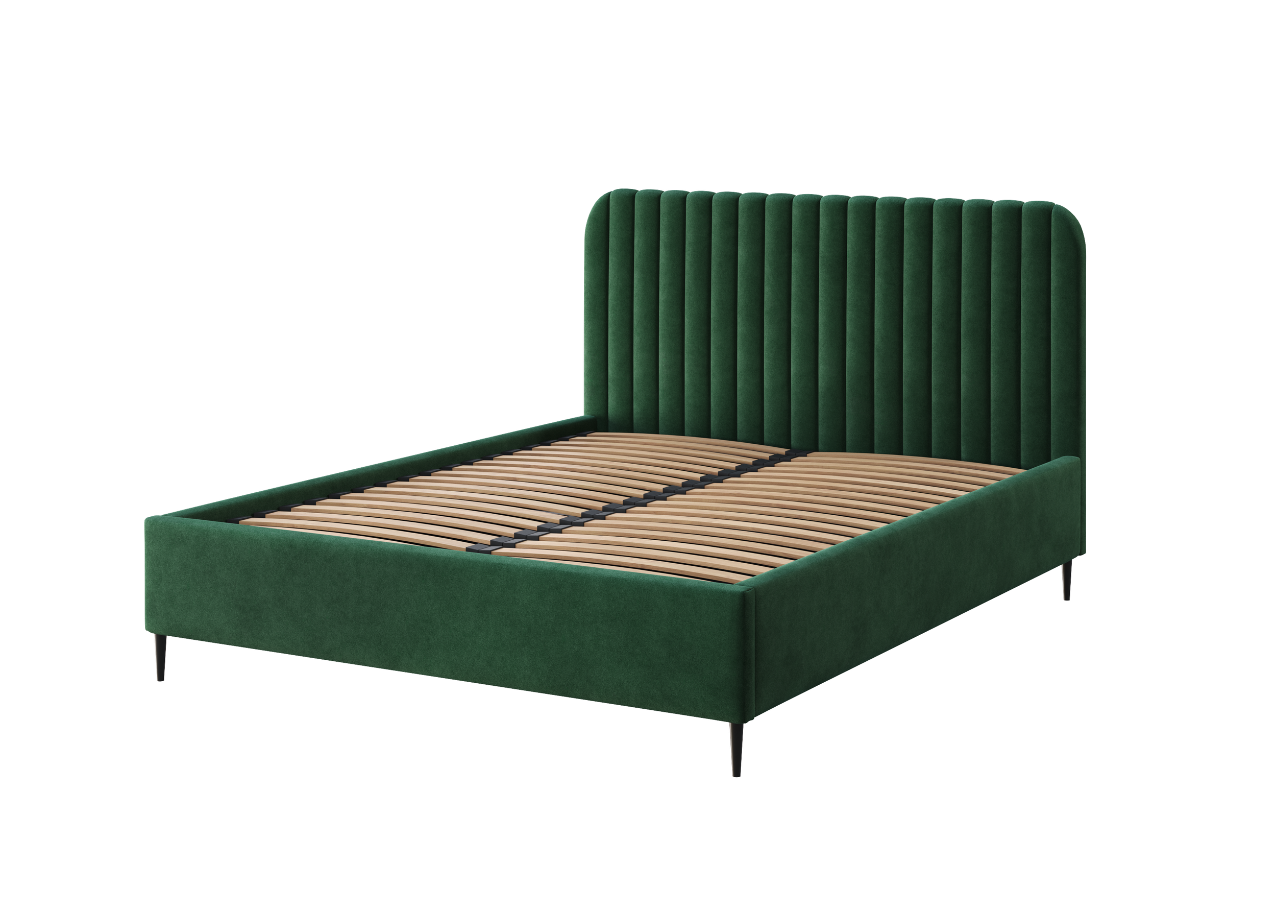 Polsterbett Makira, flaschengrün, Riviera-Samtstoff, schwarze Beine