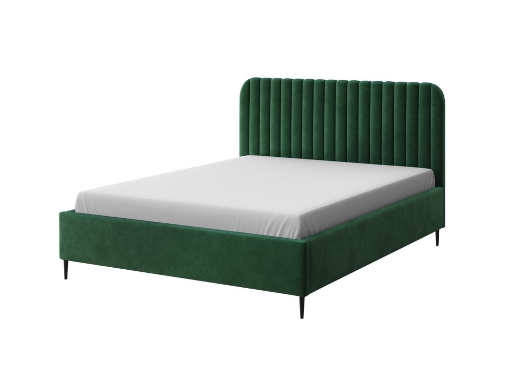 Polsterbett Makira, flaschengrün, Riviera-Samtstoff, schwarze Beine