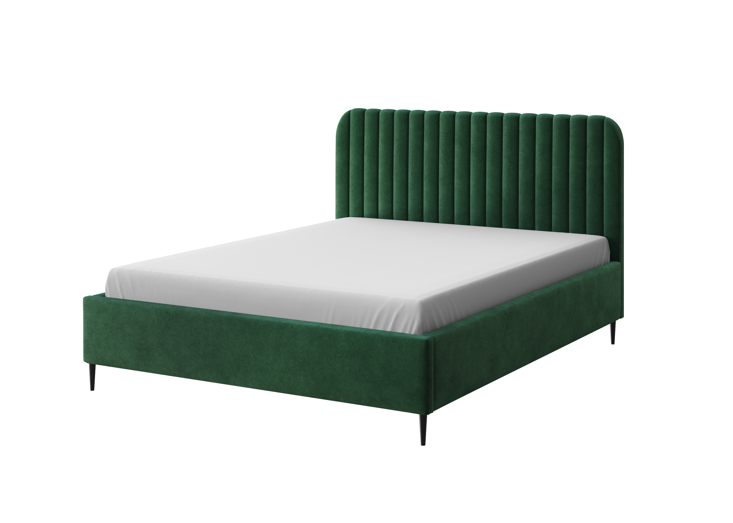 Polsterbett Makira, flaschengrün, Riviera-Samtstoff, schwarze Beine