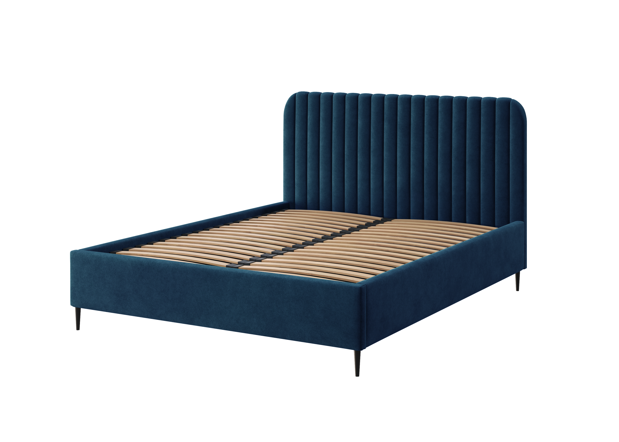 Polsterbett Makira, marineblau, Riviera-Samtbezug, schwarze Beine