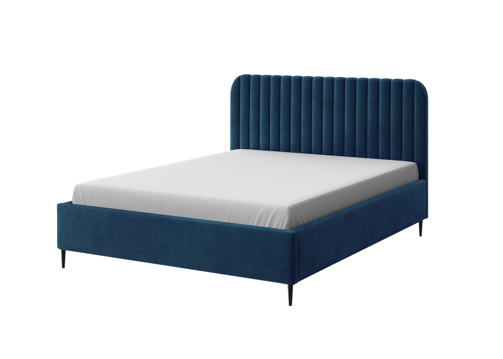 Polsterbett Makira, marineblau, Riviera-Samtbezug, schwarze Beine