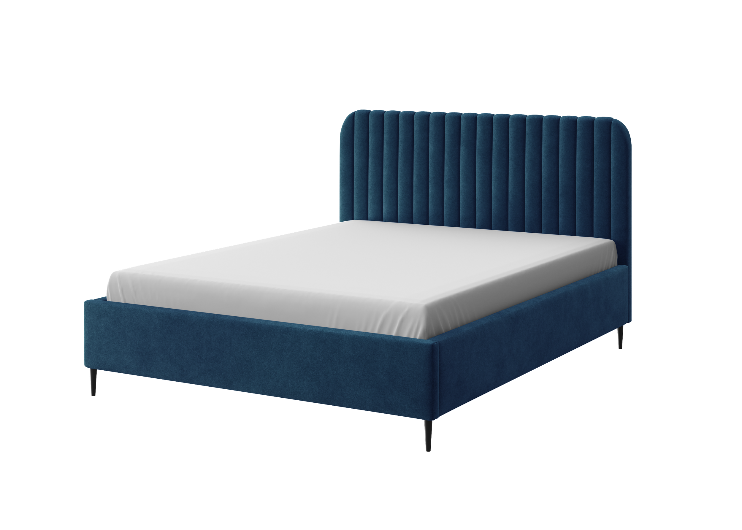 Polsterbett Makira, marineblau, Riviera-Samtbezug, schwarze Beine