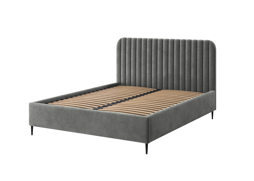 Polsterbett Makira, grau, Samtbezug, Riviera, schwarze Beine