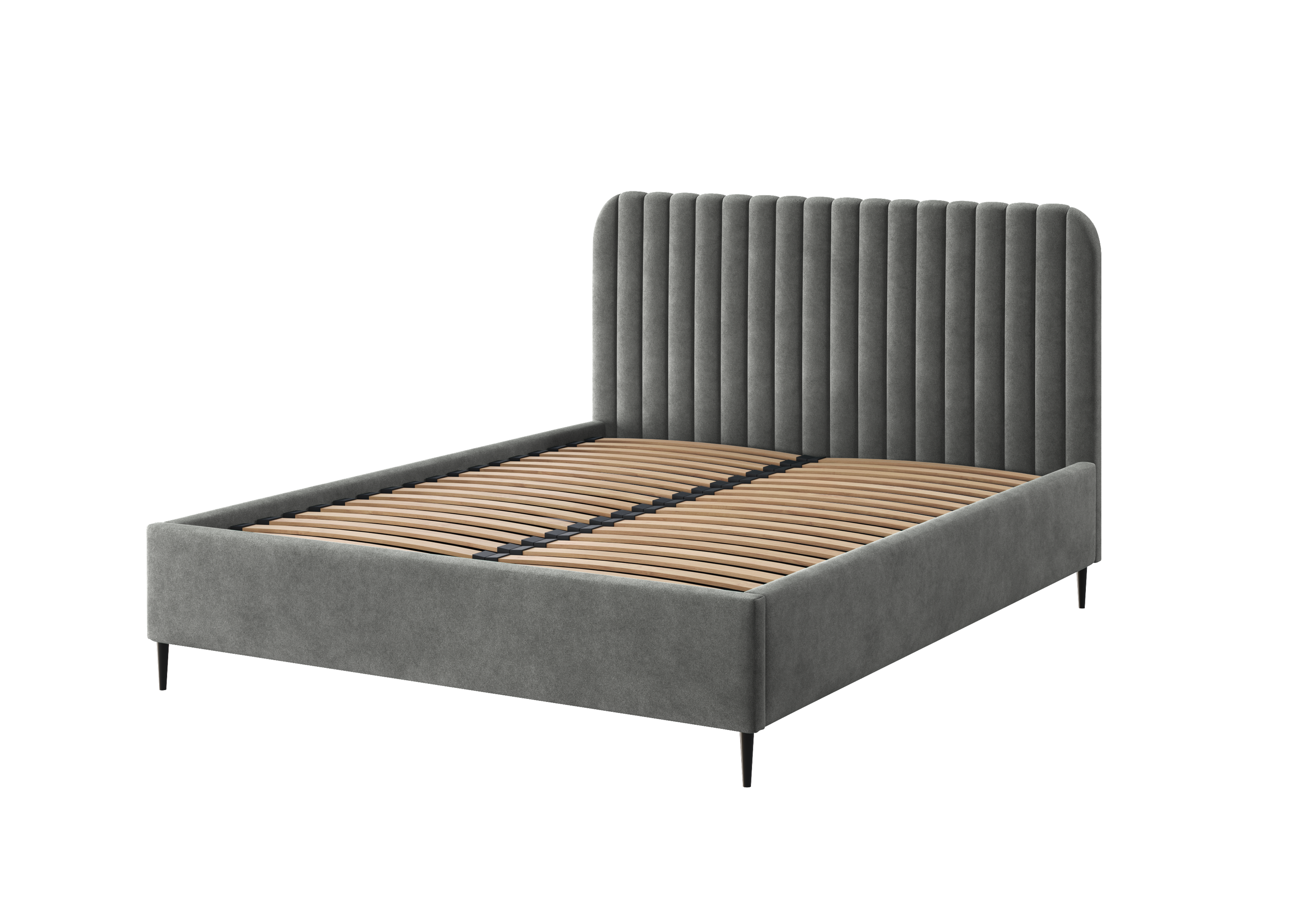 Polsterbett Makira, grau, Samtbezug, Riviera, schwarze Beine