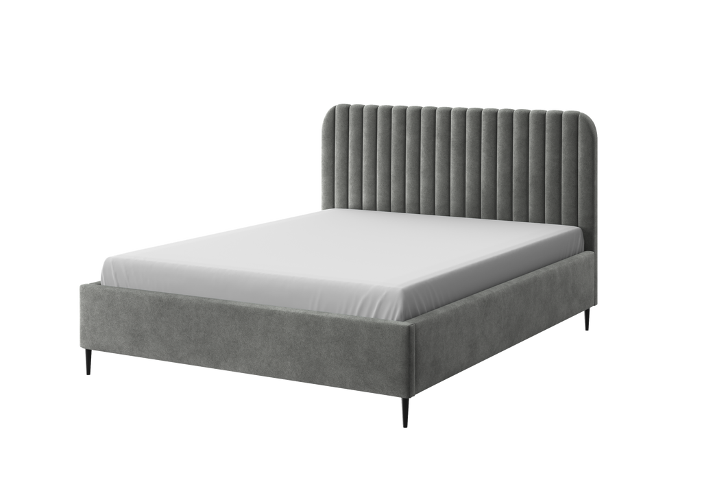 Polsterbett Makira, grau, Samtbezug, Riviera, schwarze Beine