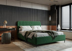 Polsterbett Makira, flaschengrün, Riviera-Samtstoff, schwarze Beine