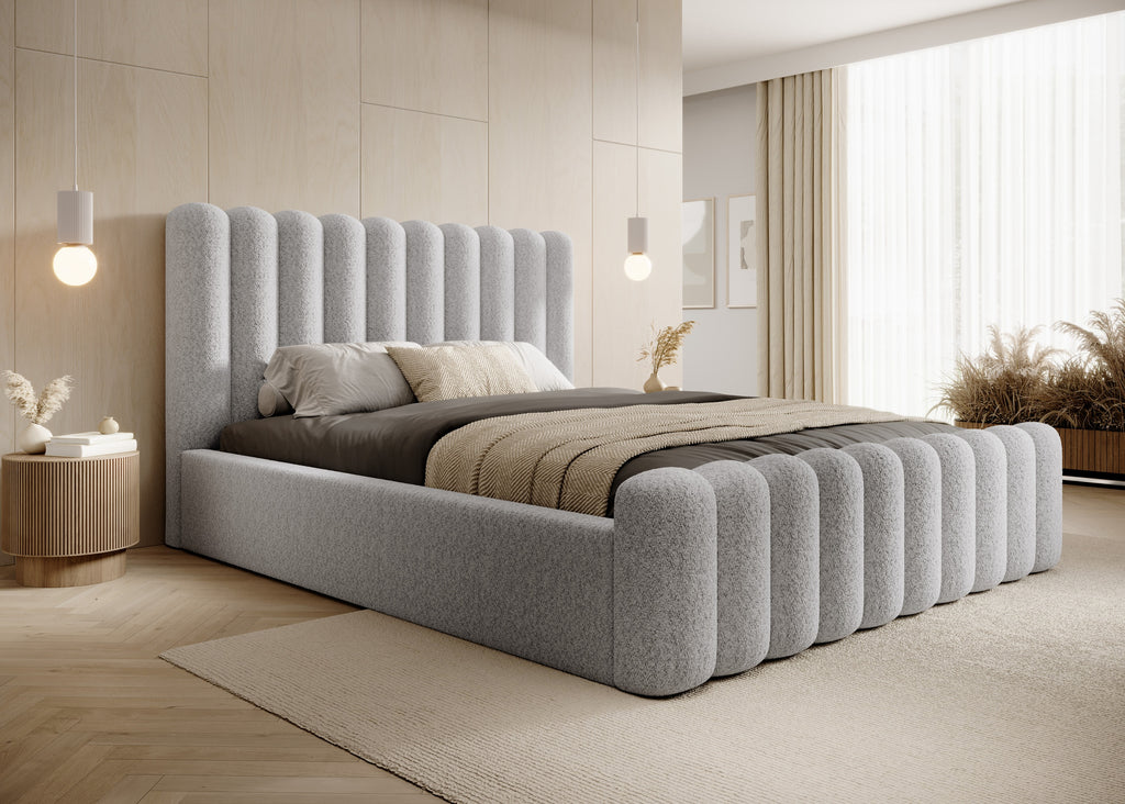 Mirena Polsterbett mit Bettkasten aus Bouclé-Stoff