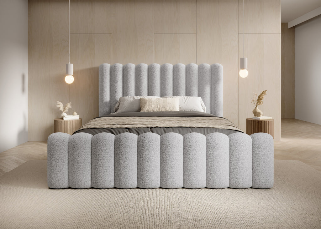 Mirena Polsterbett mit Bettkasten aus Bouclé-Stoff