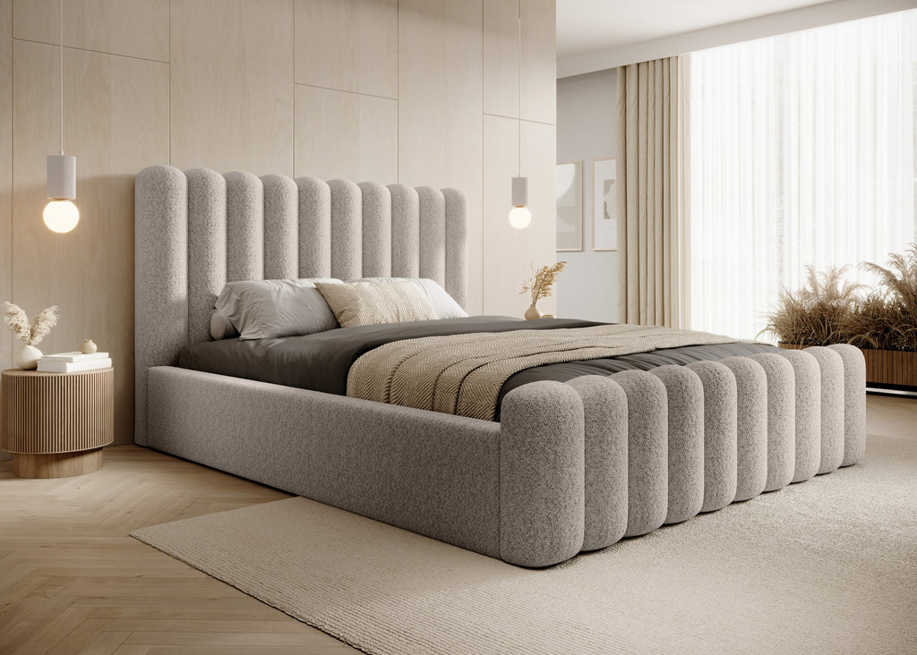 Mirena Polsterbett mit Bettkasten aus Bouclé-Stoff