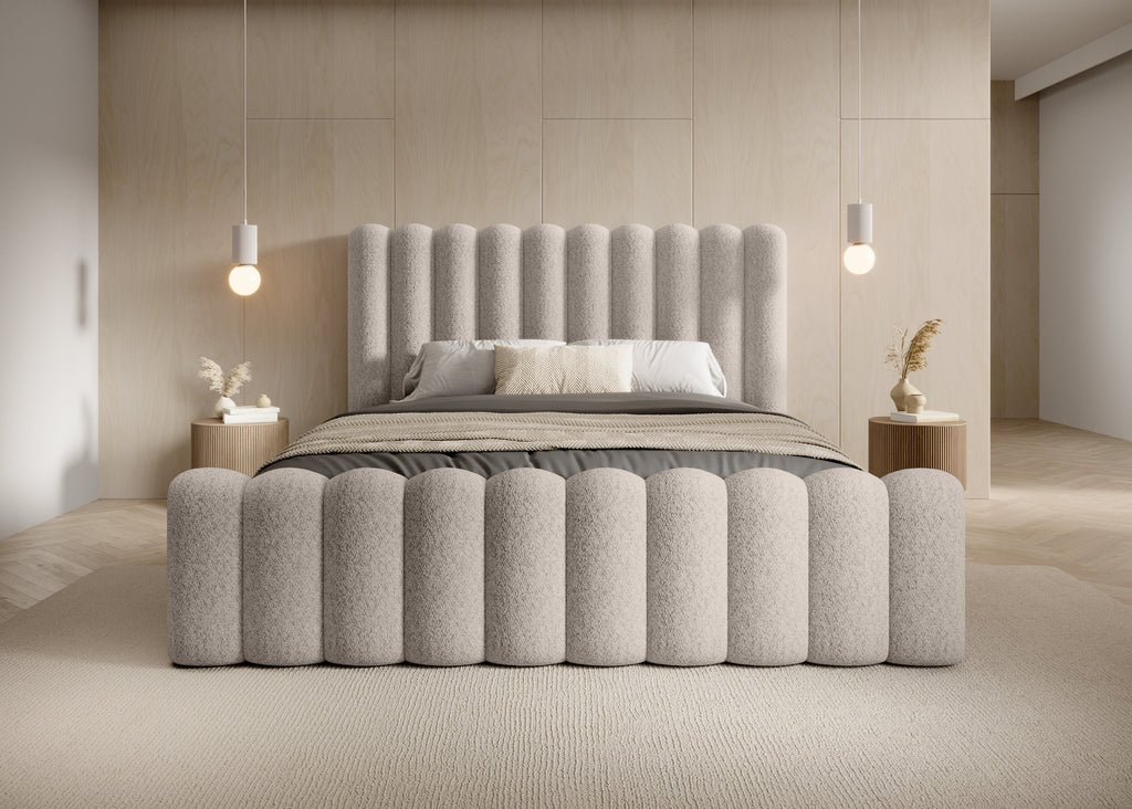 Mirena Polsterbett mit Bettkasten aus Bouclé-Stoff