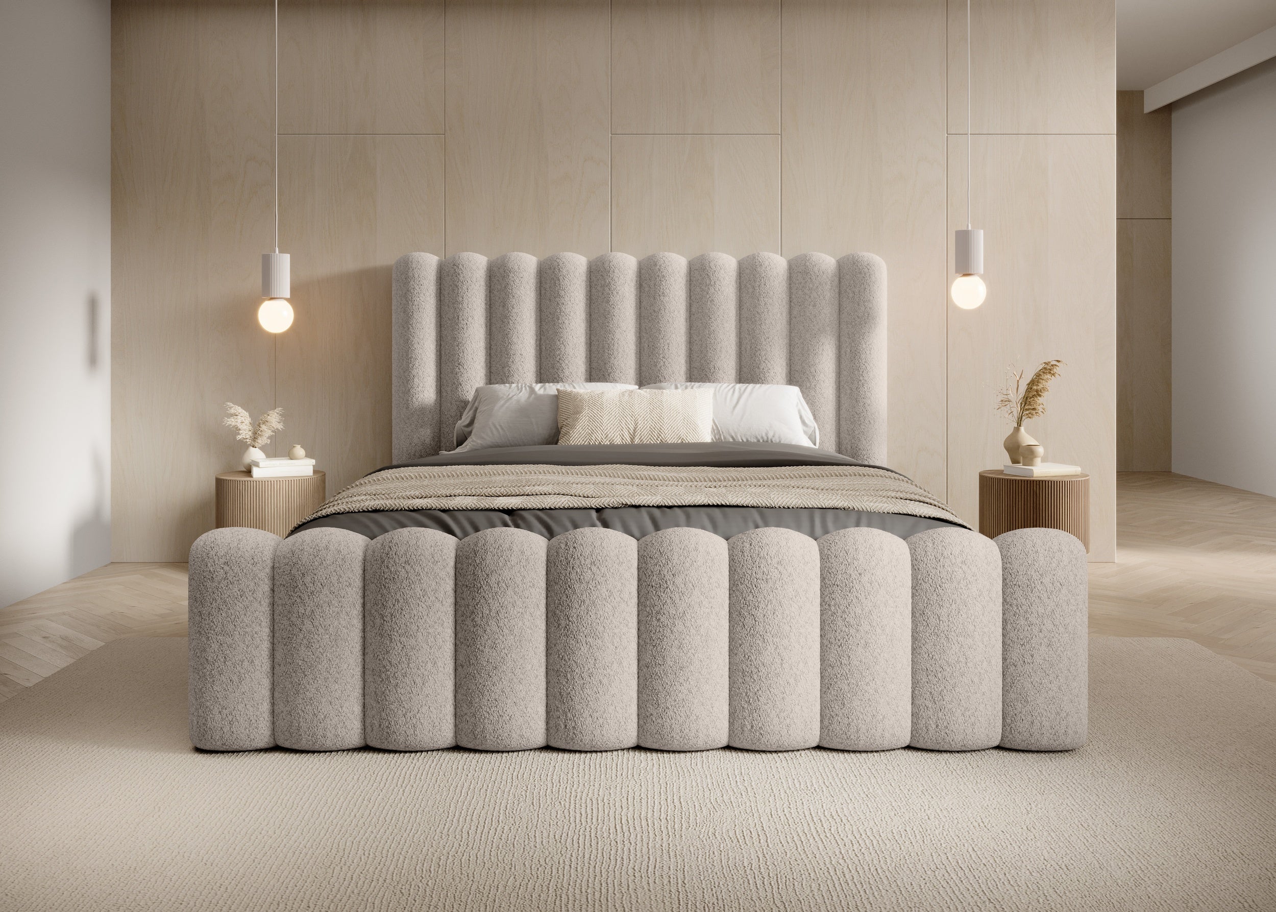 Mirena Polsterbett mit Bettkasten aus Bouclé-Stoff