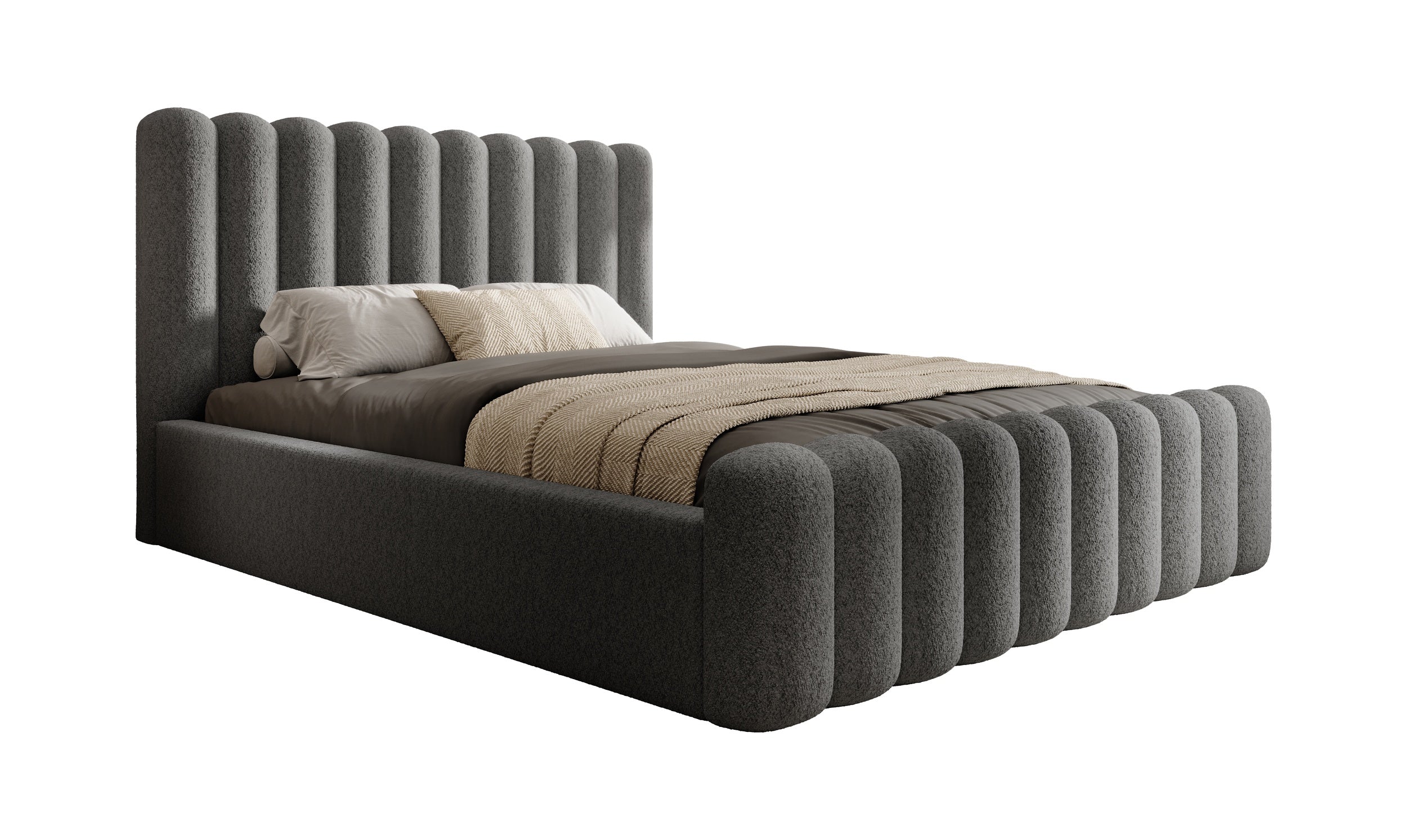 Mirena Polsterbett mit Bettkasten aus Bouclé-Stoff