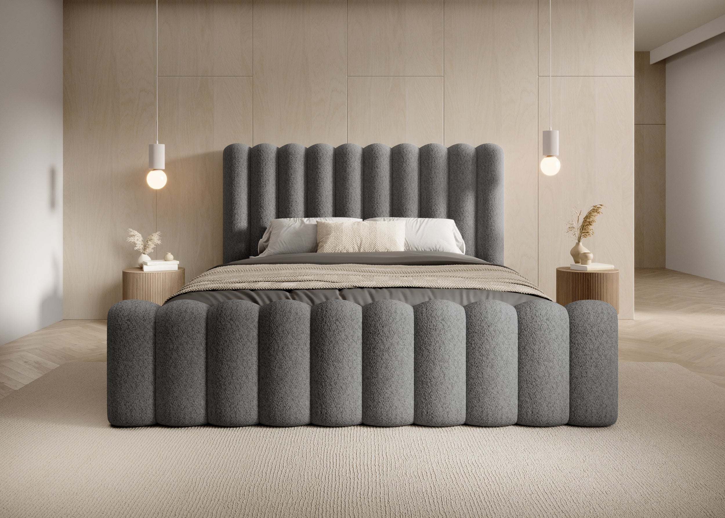 Mirena Polsterbett mit Bettkasten aus Bouclé-Stoff