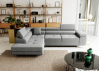Ecksofa mit Schlaffunktion Nolio, L-förmig, mit Bettkasten, verstellbare Kopfstützen, wasserabweisender Stoff.