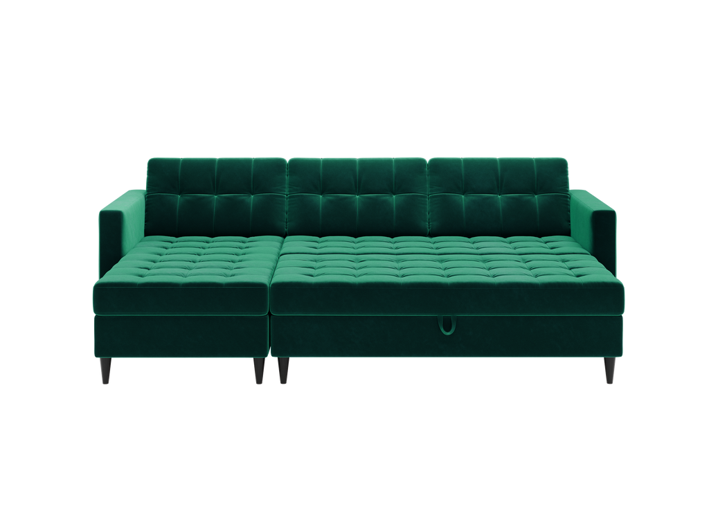 Norvik Ecksofa mit Hocker – L-förmiges skandinavisches Design mit Schlaffunktion und Stauraum, Bezug aus Monolith-Stoff, Samt