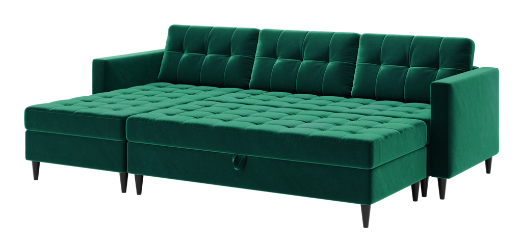 Norvik Ecksofa mit Hocker – L-förmiges skandinavisches Design mit Schlaffunktion und Stauraum, Bezug aus Monolith-Stoff, Samt