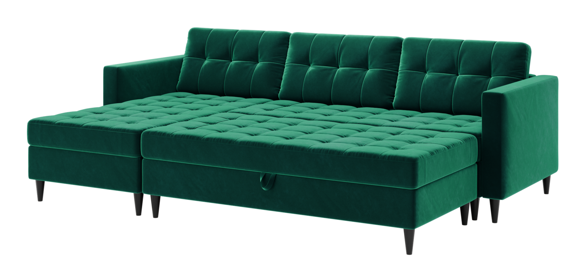 Norvik Ecksofa mit Hocker – L-förmiges skandinavisches Design mit Schlaffunktion und Stauraum, Bezug aus Monolith-Stoff, Samt