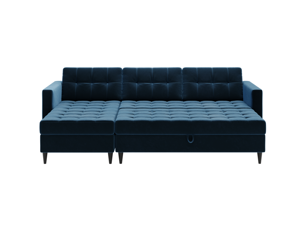 Norvik Ecksofa mit Hocker – L-förmiges skandinavisches Design mit Schlaffunktion und Stauraum, Bezug aus Monolith-Stoff, Samt