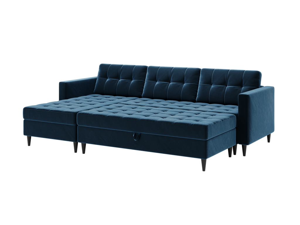 Norvik Ecksofa mit Hocker – L-förmiges skandinavisches Design mit Schlaffunktion und Stauraum, Bezug aus Monolith-Stoff, Samt