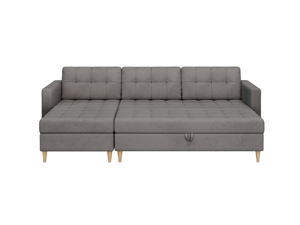 Norvik Ecksofa mit Hocker – L-förmiges skandinavisches Design mit Schlaffunktion und Stauraum, Abriamo Bouclé-Stoff