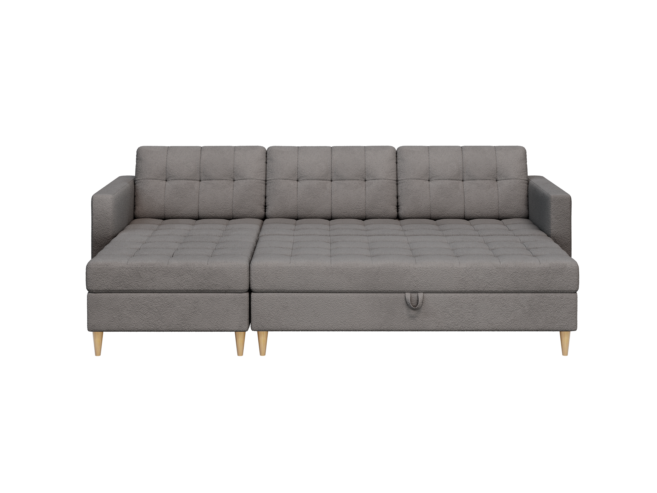 Norvik Ecksofa mit Hocker – L-förmiges skandinavisches Design mit Schlaffunktion und Stauraum, Abriamo Bouclé-Stoff