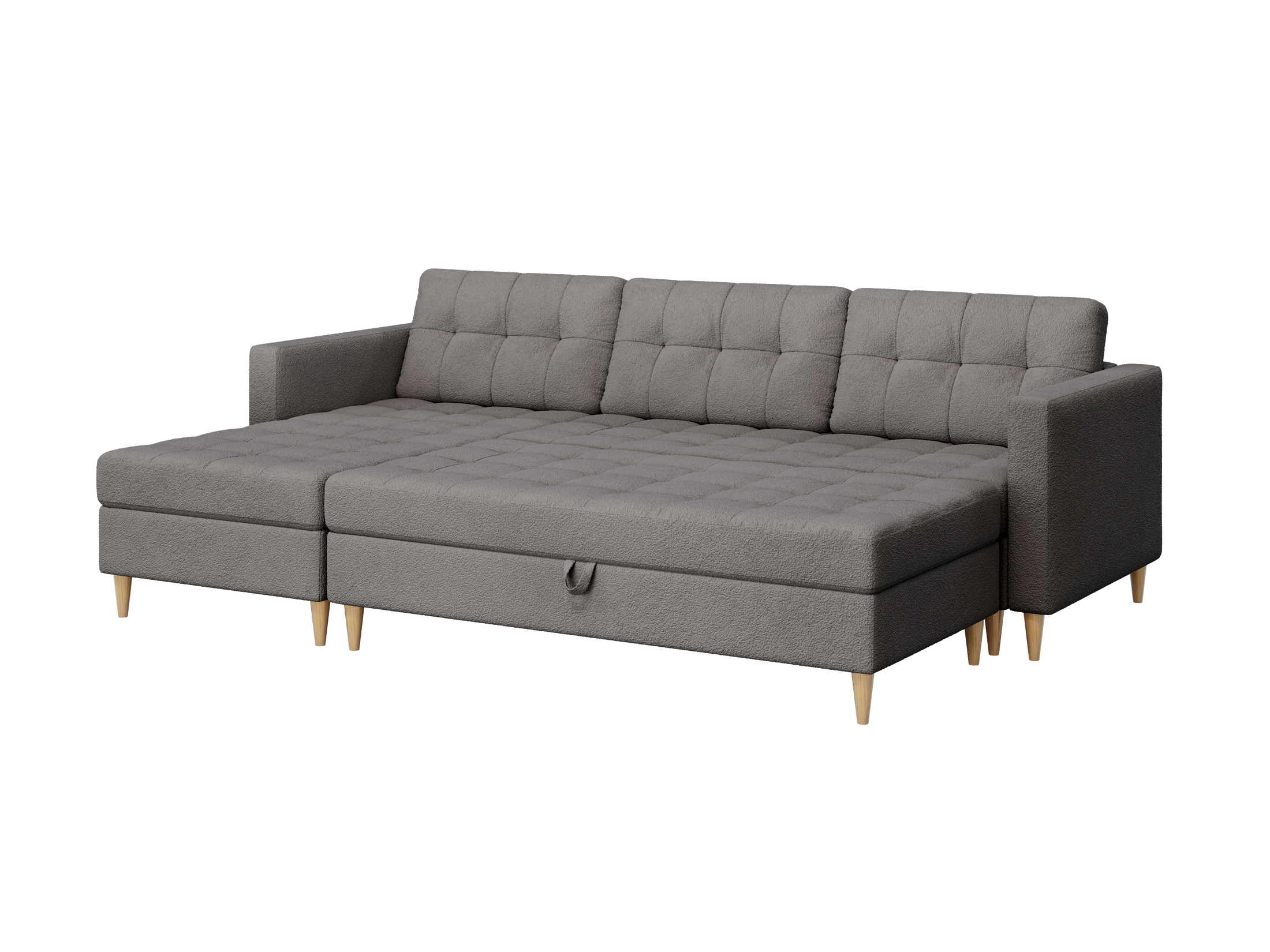 Norvik Ecksofa mit Hocker – L-förmiges skandinavisches Design mit Schlaffunktion und Stauraum, Abriamo Bouclé-Stoff
