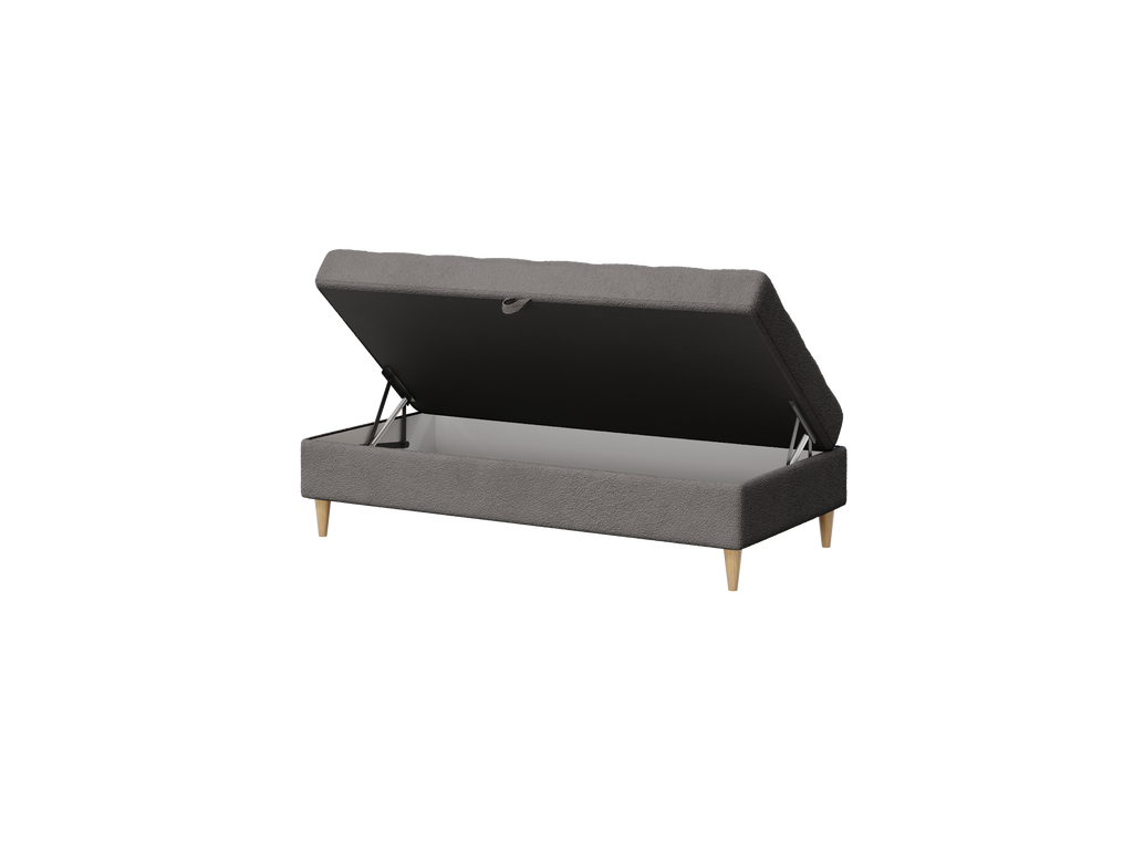 Norvik Ecksofa mit Hocker – L-förmiges skandinavisches Design mit Schlaffunktion und Stauraum, Abriamo Bouclé-Stoff