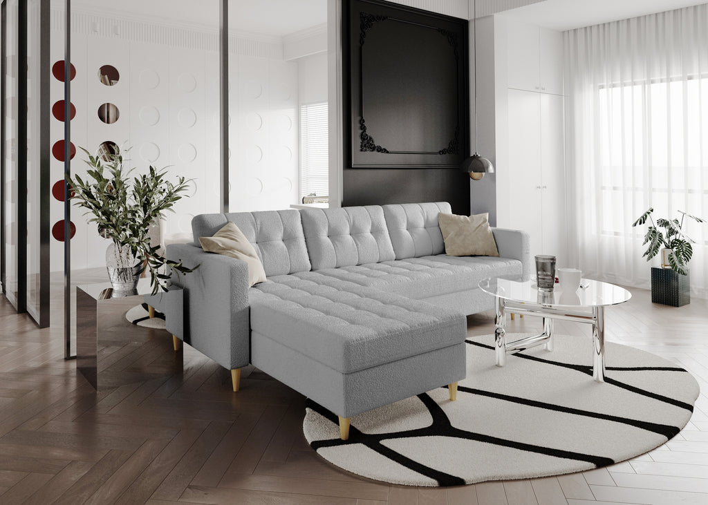 Narożnik Norvik L-kształtny w stylu skandynawskim w tkanine Abriamo boucle