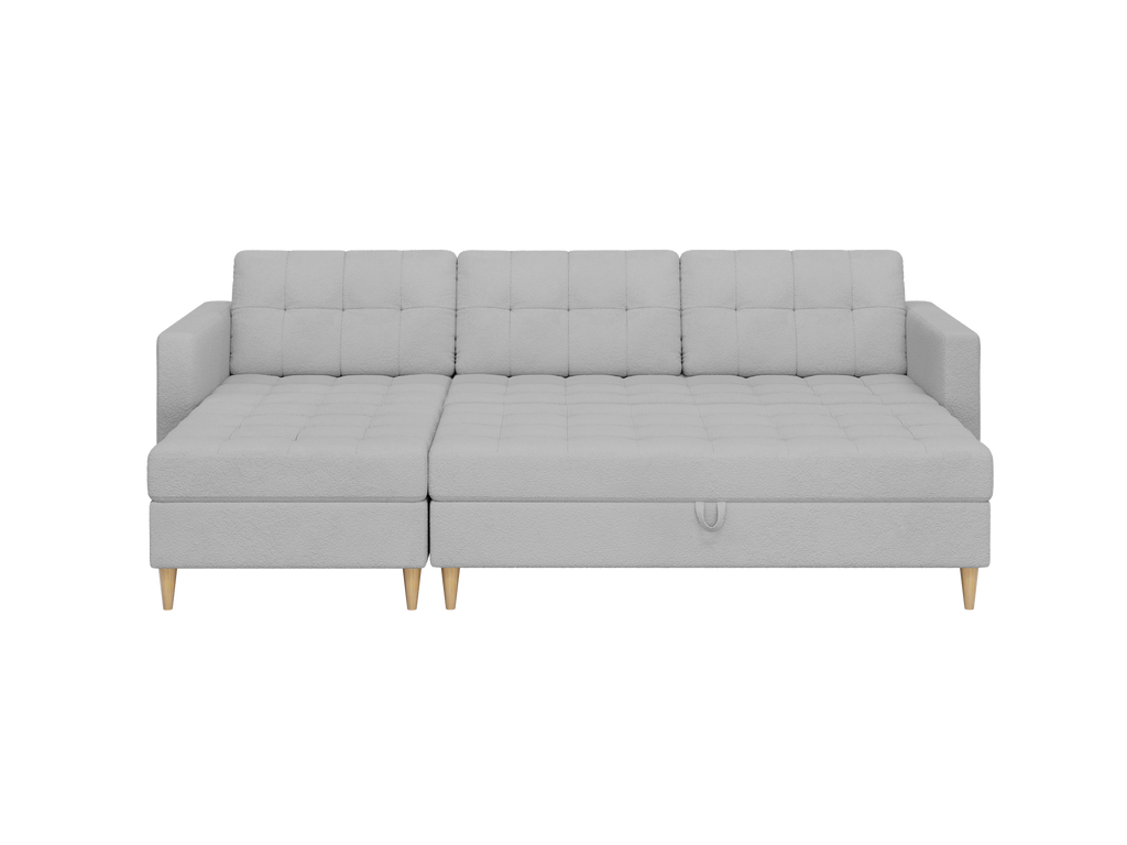 Norvik Ecksofa mit Hocker – L-förmiges skandinavisches Design mit Schlaffunktion und Stauraum, Abriamo Bouclé-Stoff