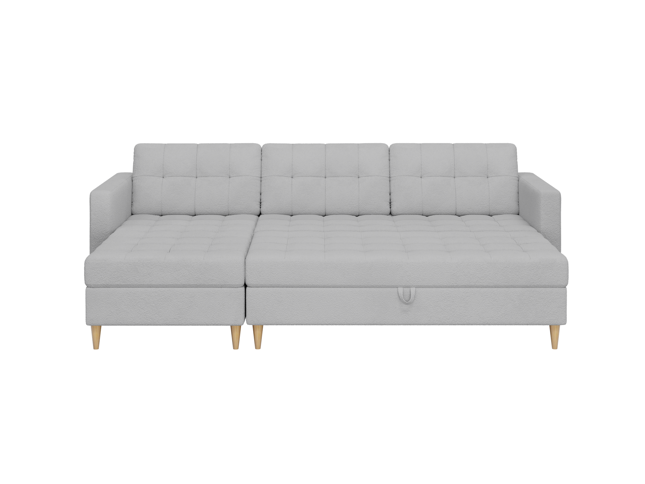 Norvik Ecksofa mit Hocker – L-förmiges skandinavisches Design mit Schlaffunktion und Stauraum, Abriamo Bouclé-Stoff