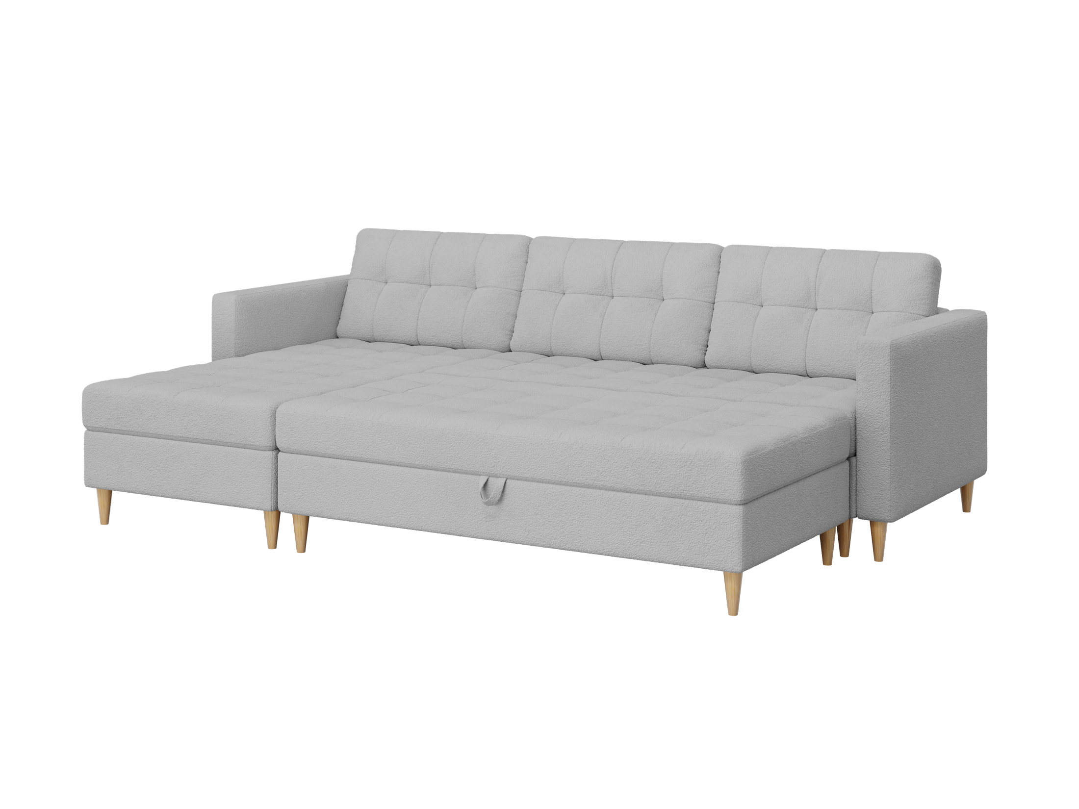 Norvik Ecksofa mit Hocker – L-förmiges skandinavisches Design mit Schlaffunktion und Stauraum, Abriamo Bouclé-Stoff